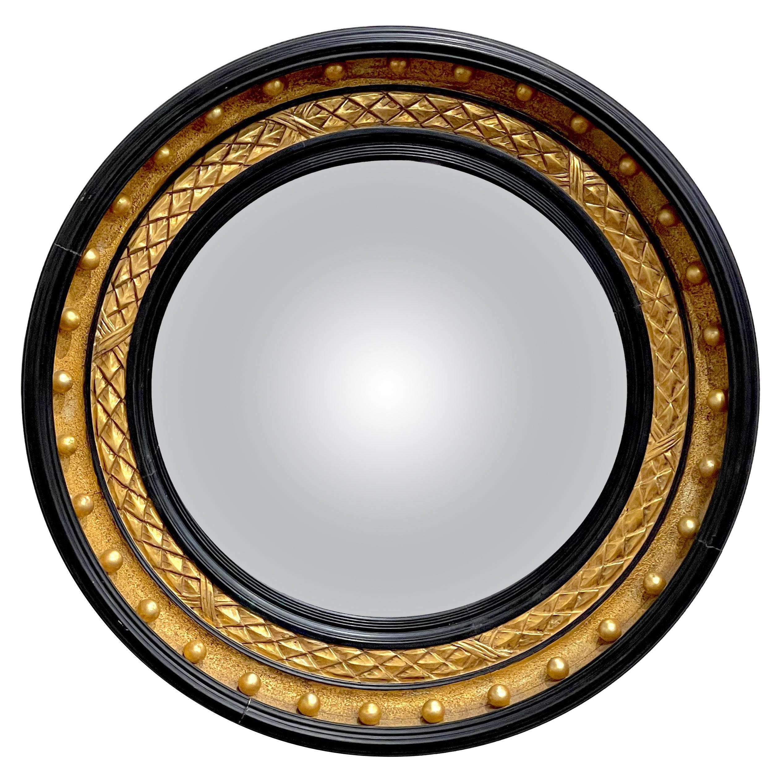 English Regency Style Giltwood & Ebonized Convex Mirror