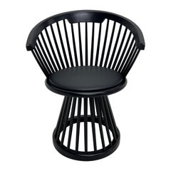 Tom Dixon Black Fan Dining Chair with Leather Seat Pad (Chaise de salle à manger en éventail noire avec rembourrage de siège en cuir)