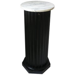 Black Neoclassical Style Pillar Column Pedestal Stand with Italian Marble Top