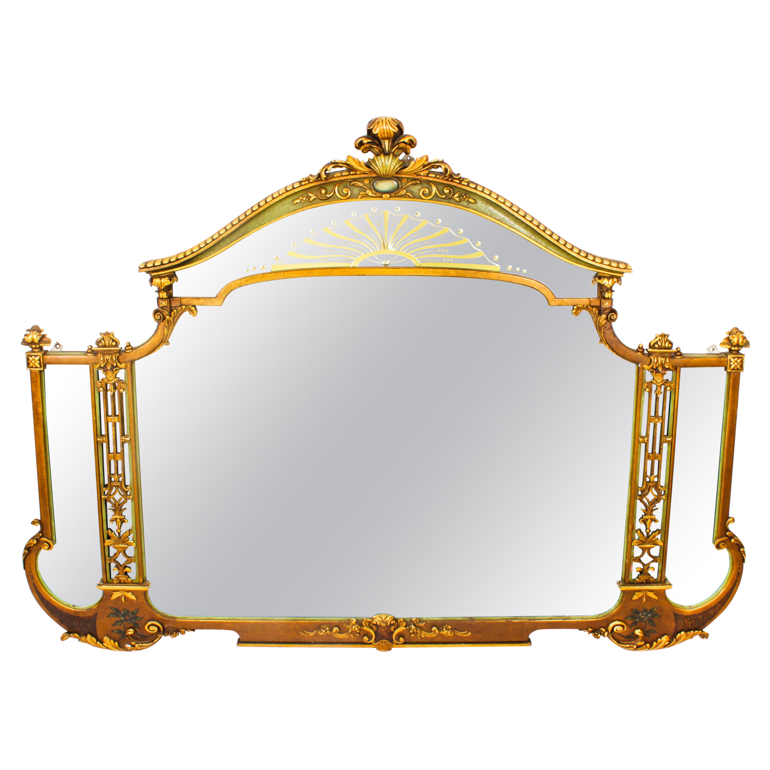 Antique Large English Art Deco Overmantel Mirror, 1920s