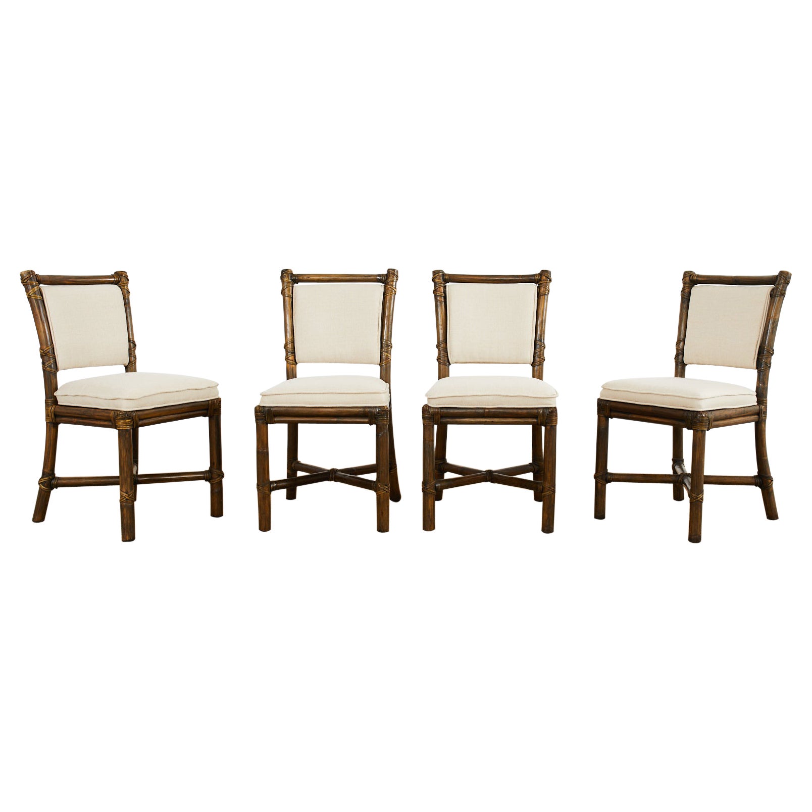 Set of Four McGuire Organic Modern Rattan Dining Chairs