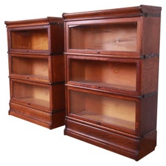 Antique Oak Three-Stack Barrister Bookcases by Macey, circa 1920s