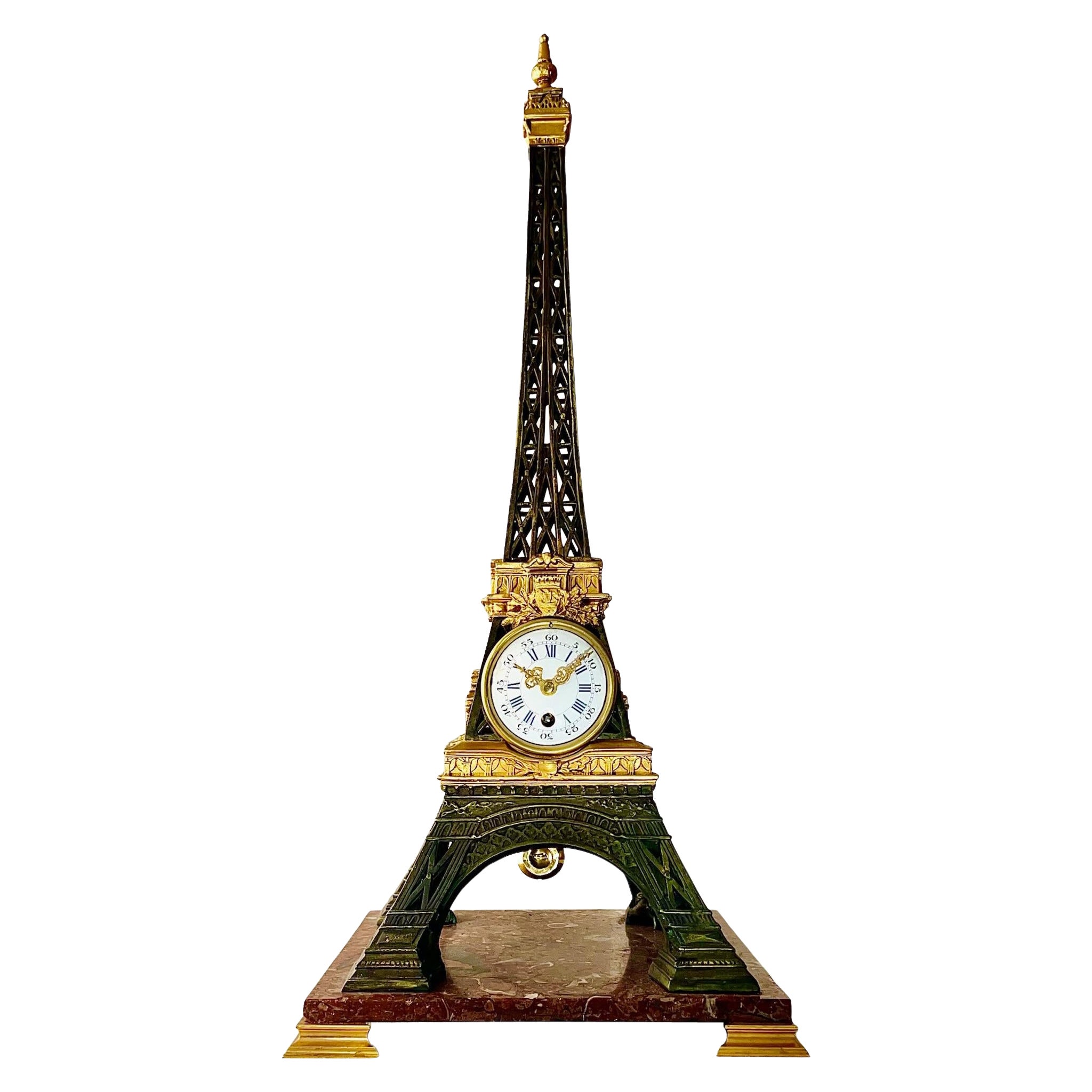 French, Gilt and Brass Eiffel Tower Mantel Clock