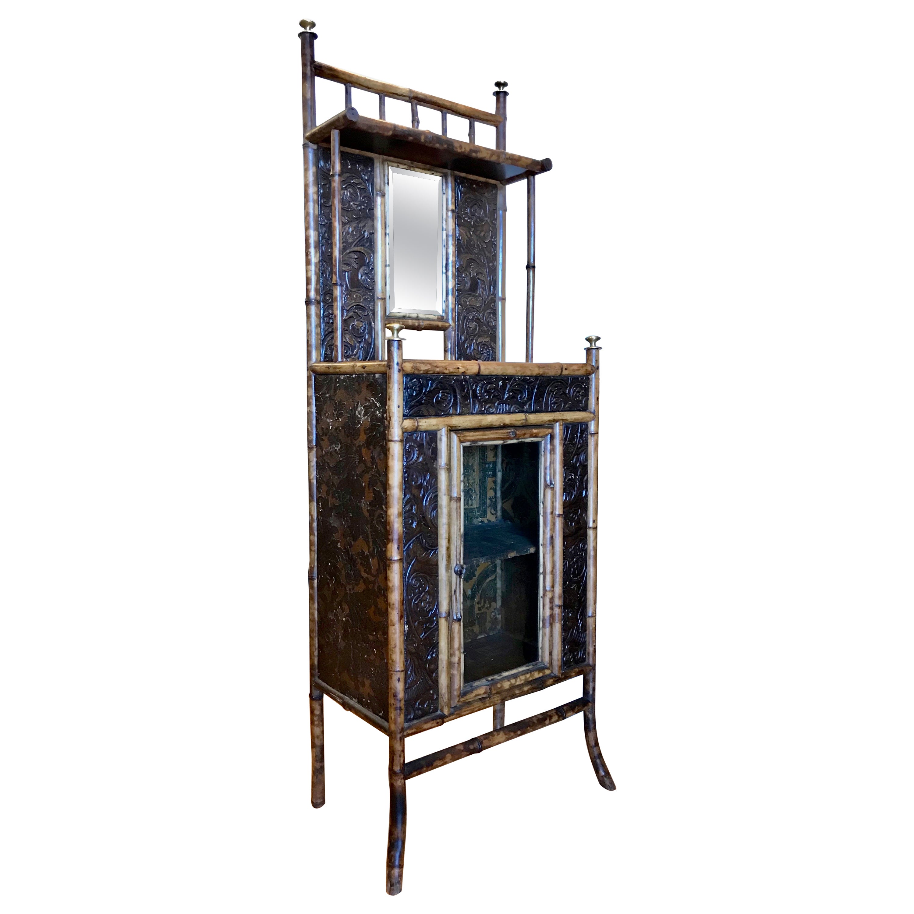 19th Century English Bamboo Side Cabinet / Bookcase