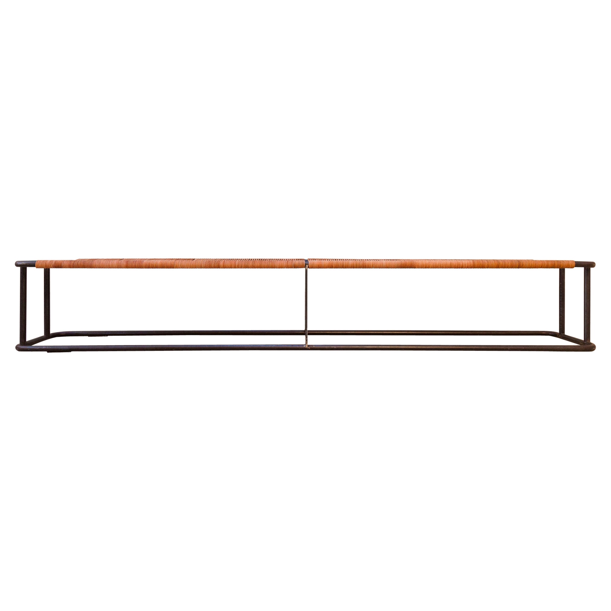 Bench, Leather Rope, Metal / Sleek Design For Sale