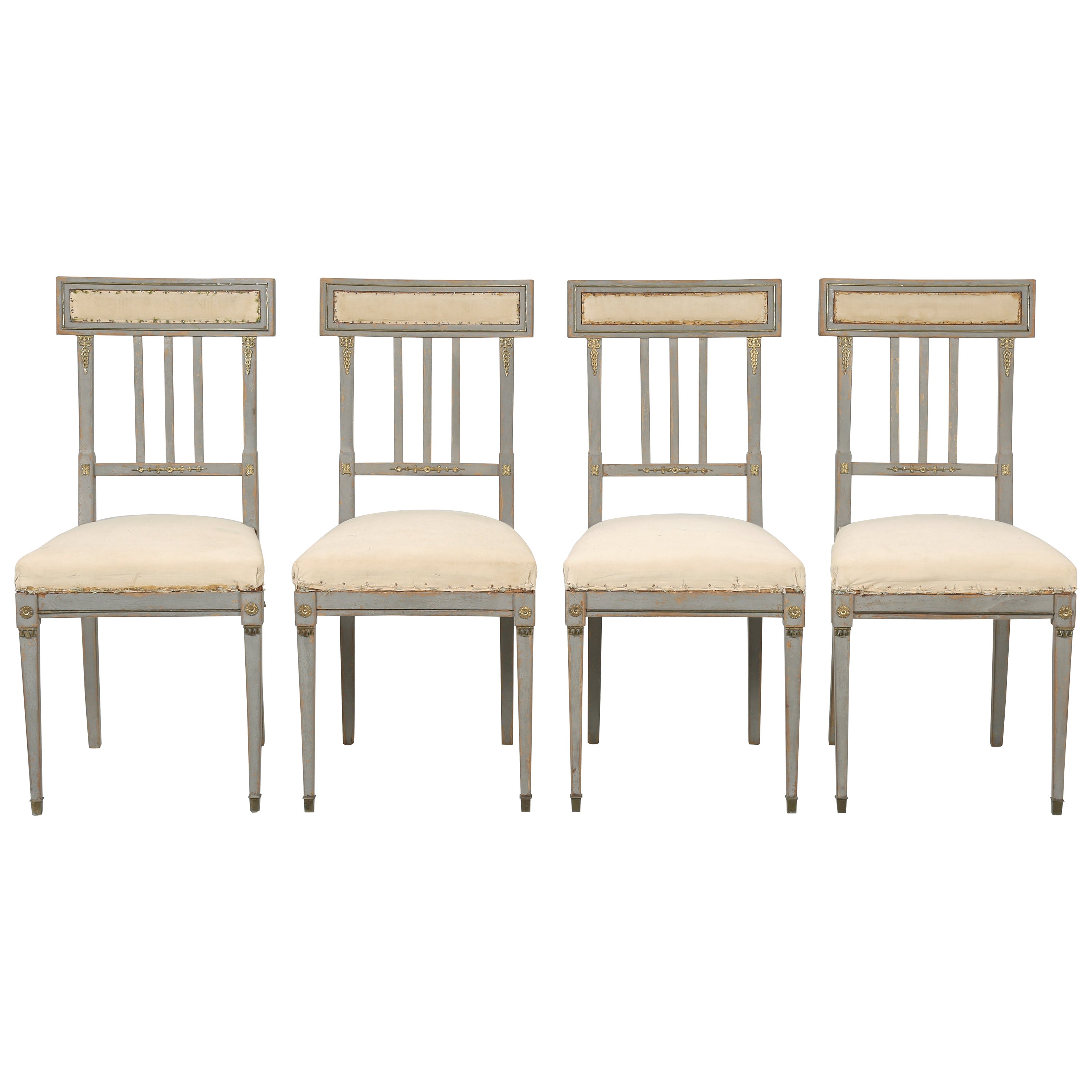 Swedish Gustavian Style Set of '4' Dining Chairs in Original Paint, Unrestored