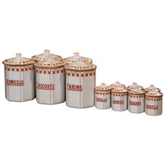 Mid-Century French Hand Painted Ceramic Canister - Set of 12 Pieces