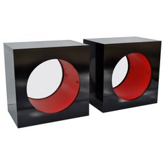 Pair, Roche Bobois Laminated Wood Night Stand, Bedside, Side Tables Black & Red