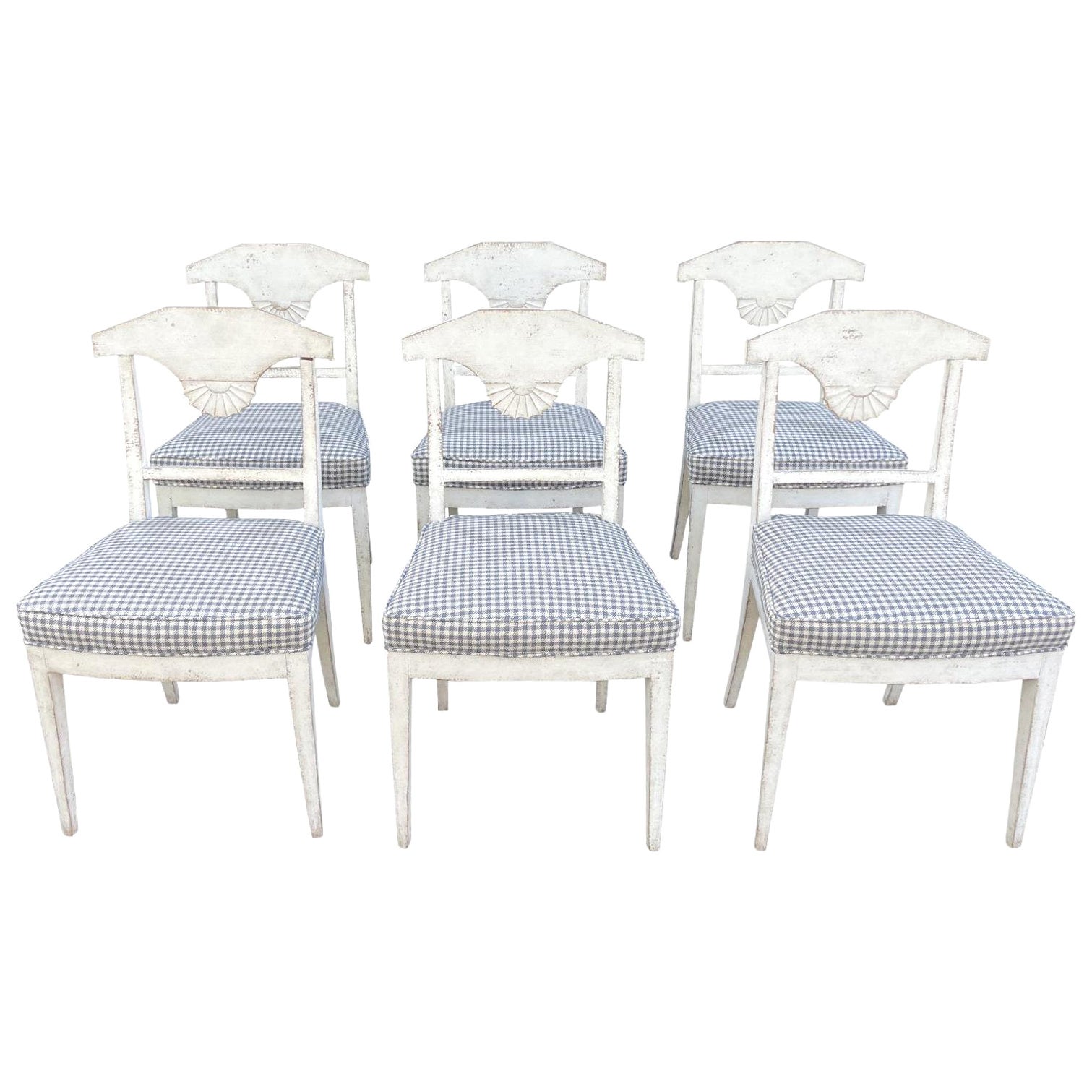 19th Century Grey Danish Gustavian Set of Six Antique Pine Dining Room Chairs For Sale