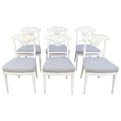 19th Century Grey Danish Gustavian Set of Six Antique Pine Dining Room Chairs