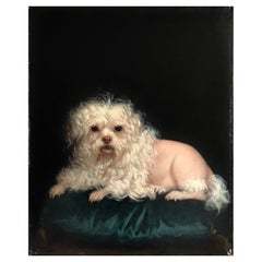 Antique French 19th Century, Oil Painting of a Dog, Leontine Lemee 'Petit Chien De Lion'
