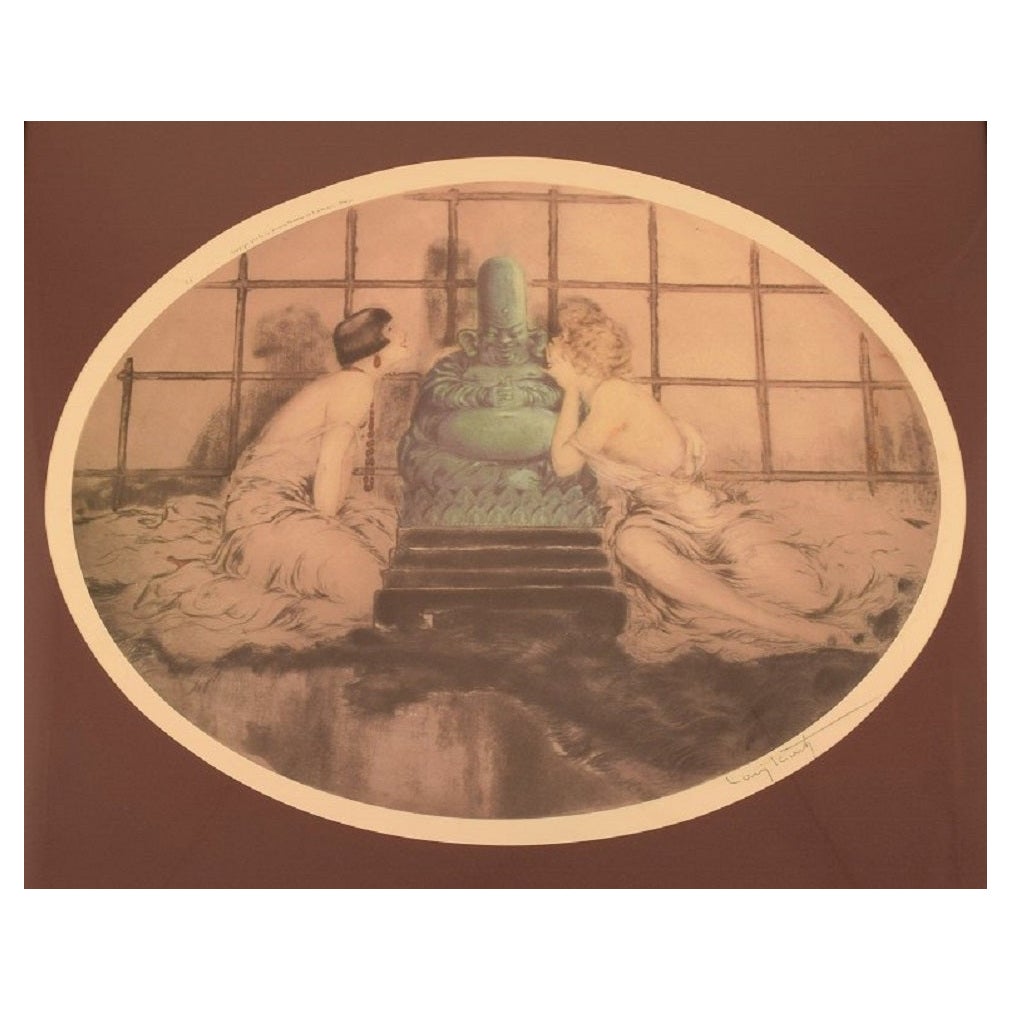 Louis Icart, gravure sur papier, femmes et Bouddha, années 1930