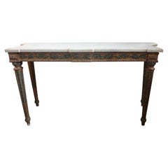 Table console italienne Louis XVI du 18ème siècle, peinte et dorée à la feuille