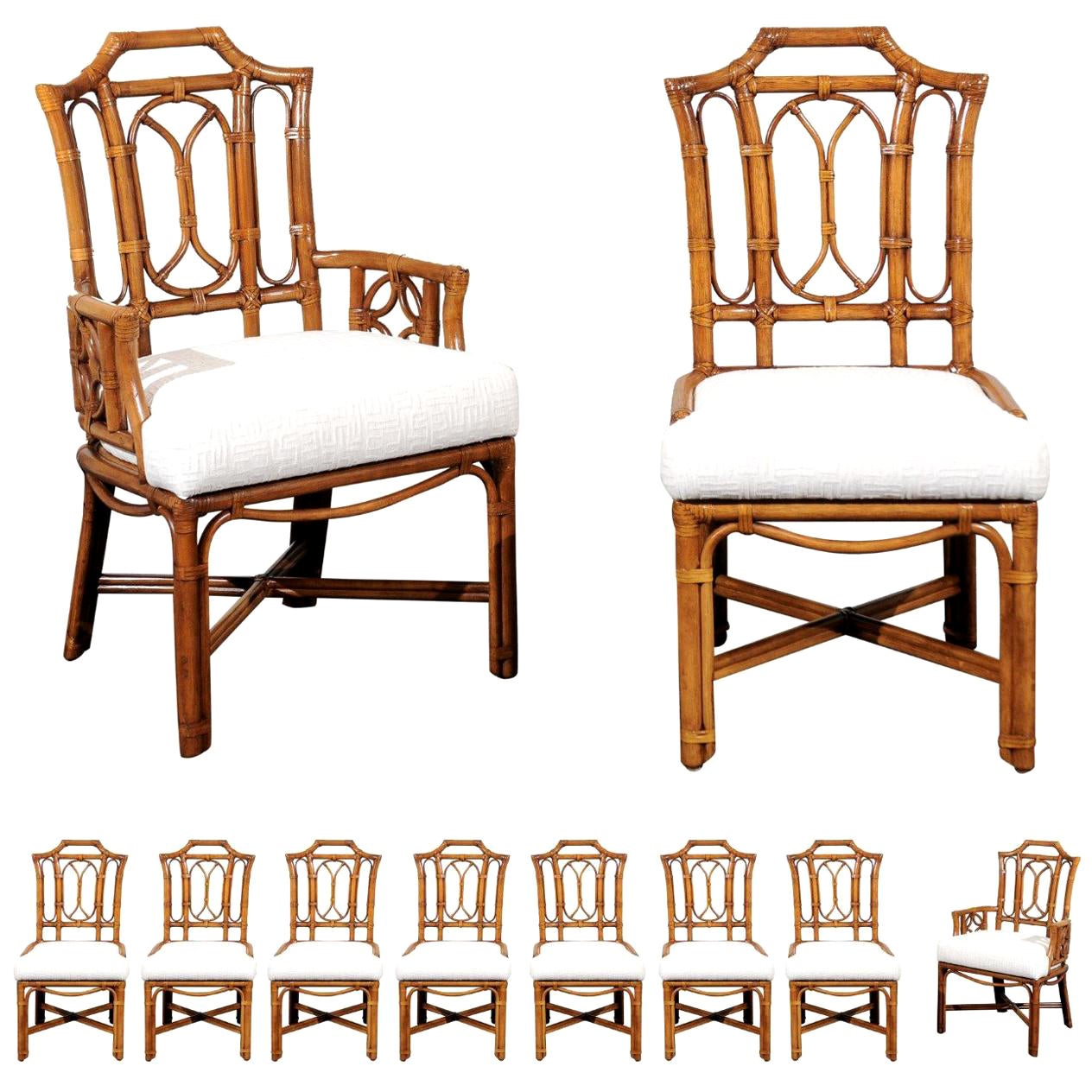 Majestic Restored Set of 8 Pagoda Style High Back Dining Chairs by Ficks Reed