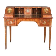 Antique Fine Quality 1890s English Adams Paint Decorated Carlton House Desk 