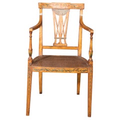 Sillón Adams Cane inglés de madera satinada decorado con pintura de alta calidad Circa 1920