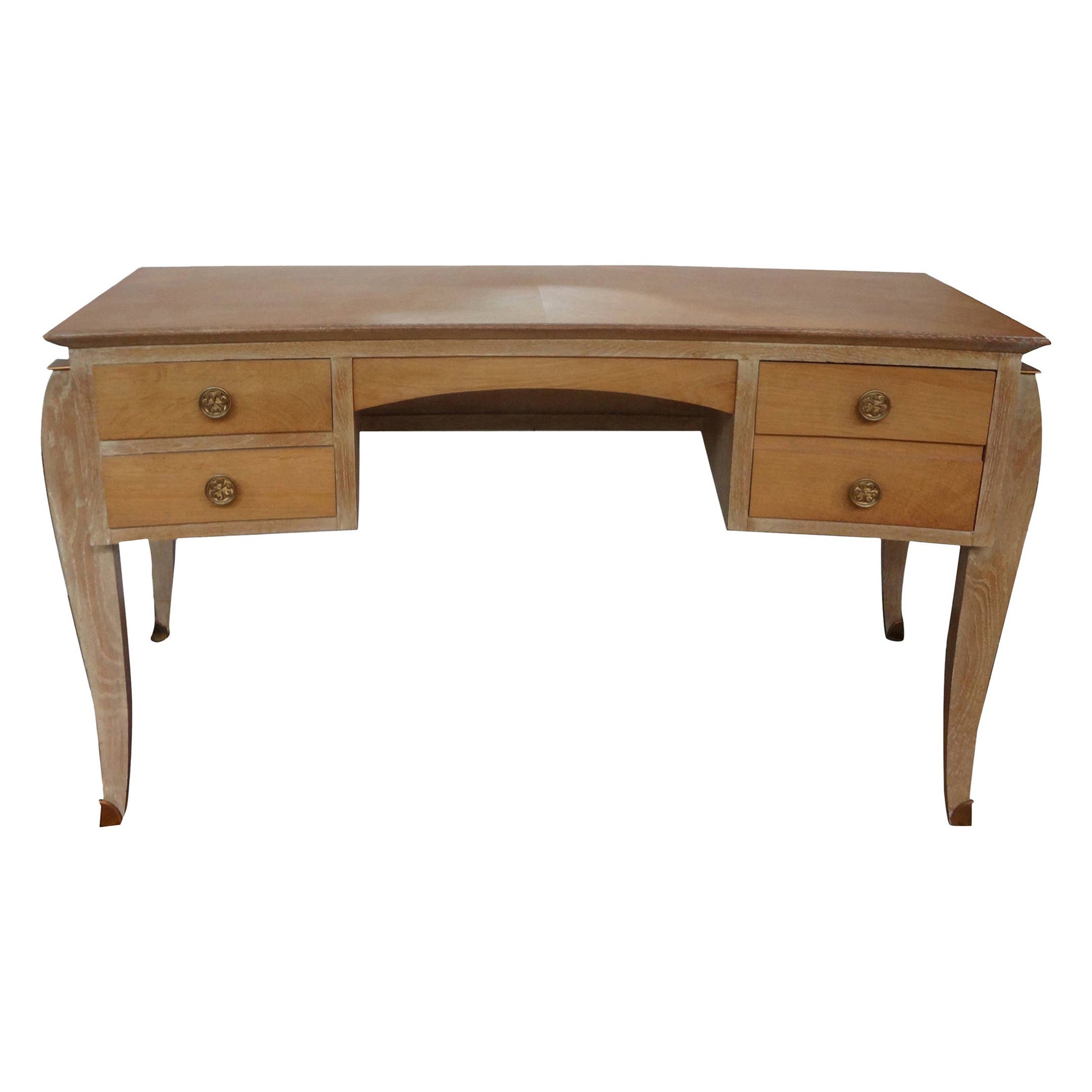 French Art Deco Cerused Oak Curved Desk Attributed to Jules Leleu For Sale