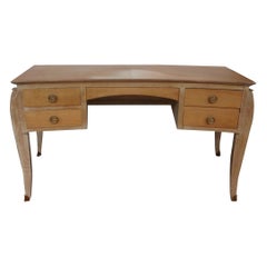 French Art Deco Cerused Oak Curved Desk Attributed to Jules Leleu