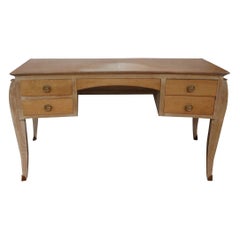 French Art Deco Cerused Oak Curved Desk Attributed to Jules Leleu