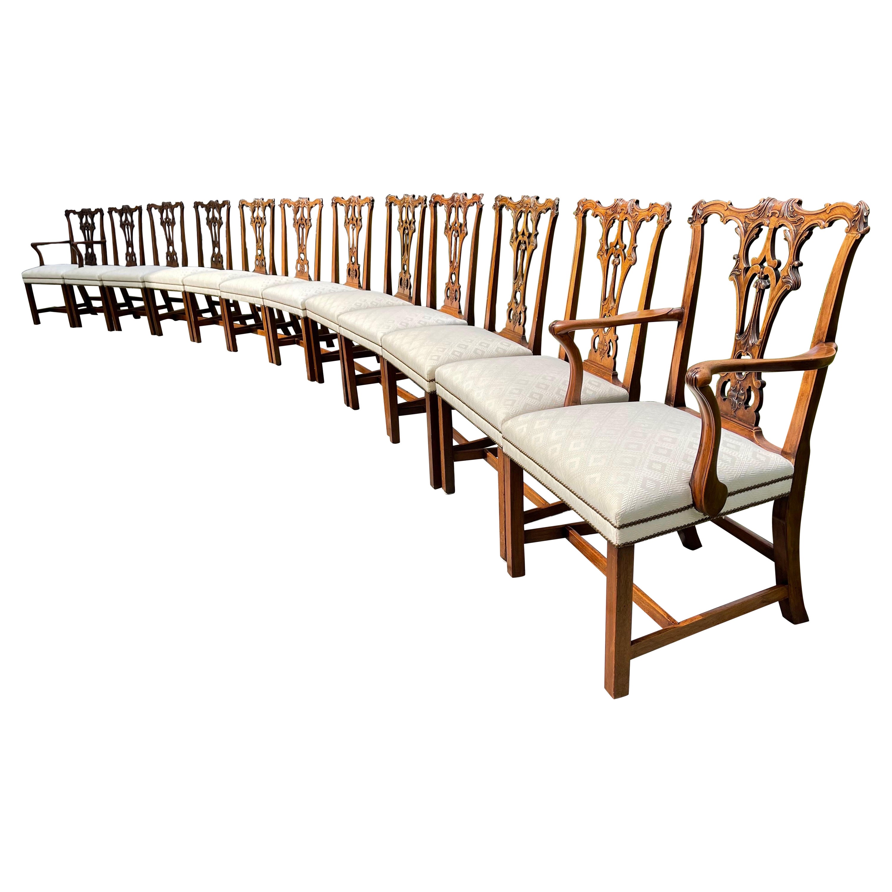 Set of 12 Chippendale Style Dining Chairs For Sale at 1stDibs