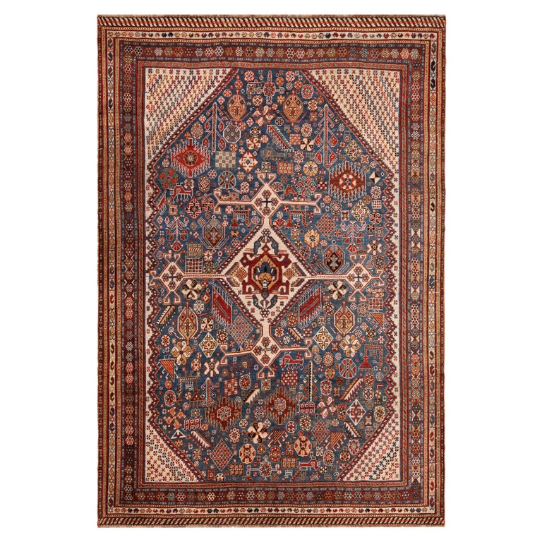 Blue Antique Persian Qashqai Rug. Size: 4 ft 10 in x 7 ft 2 in For Sale