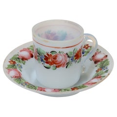 Antique French Opaline Glass Demitasse Cup & Saucer