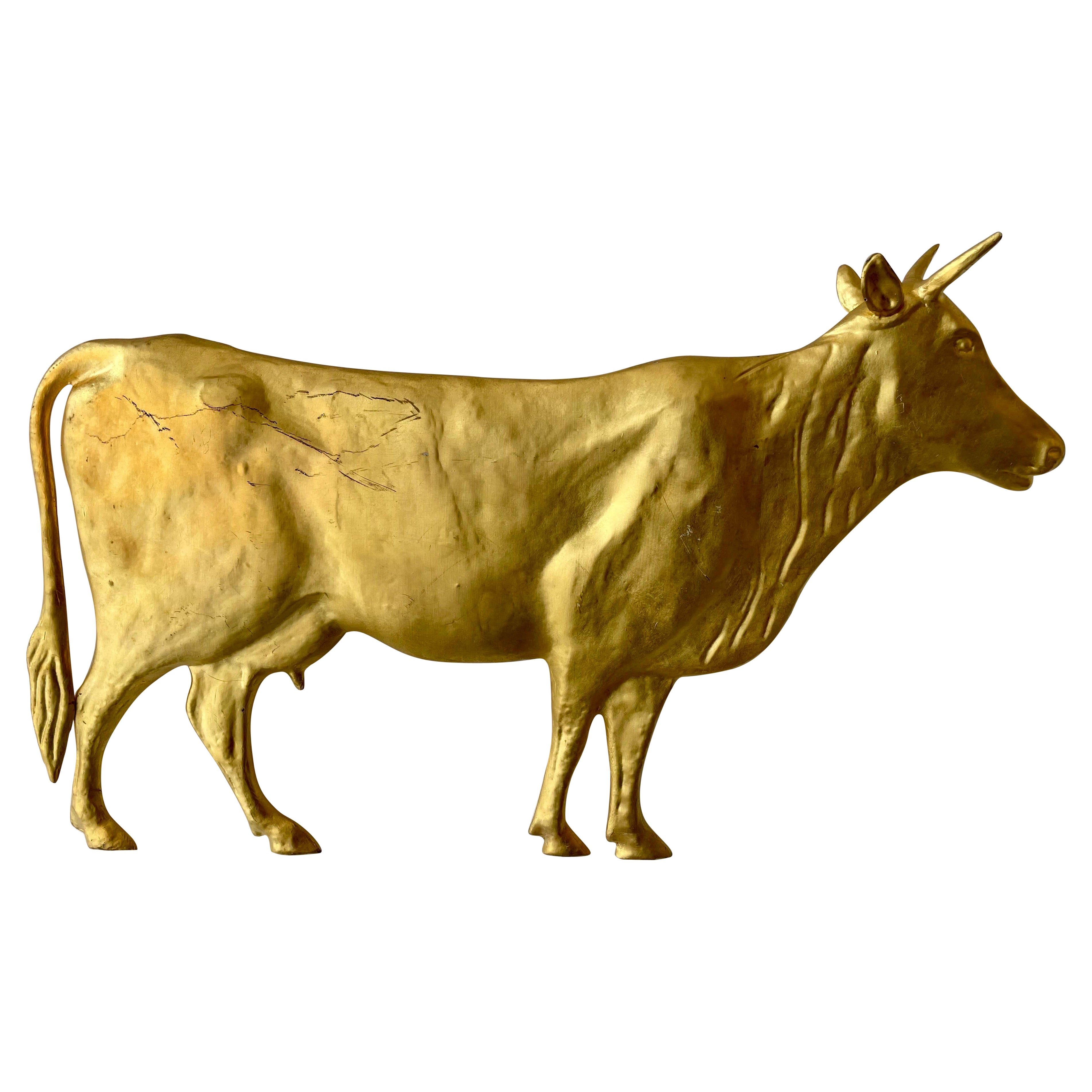 Gilded Metal Cow Wall Sculpture