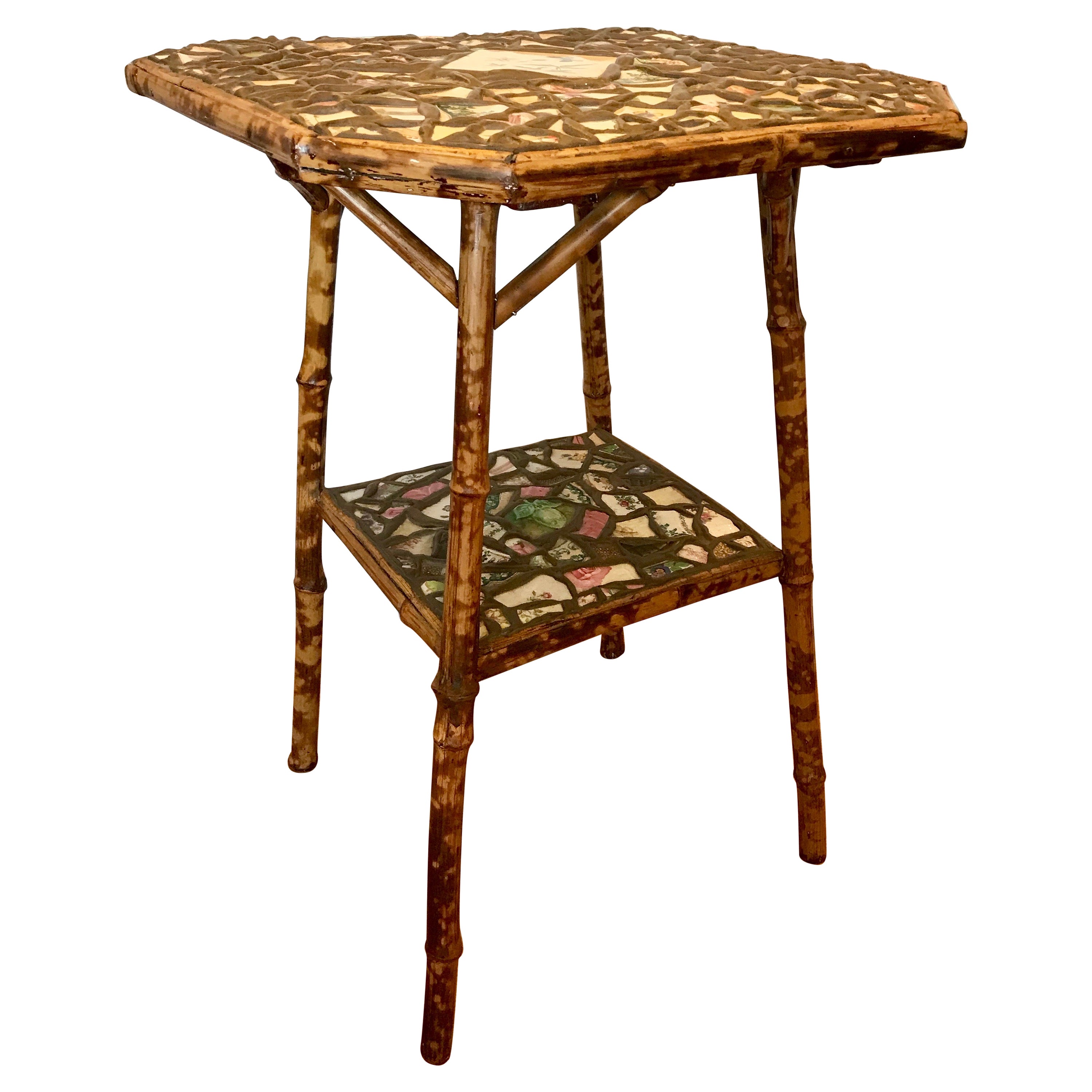 Englischer Bambustisch des 19. Jahrhunderts mit „“ Mosaik „“-Platte
