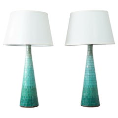 Paire de lampes de bureau en mosaïque turquoise