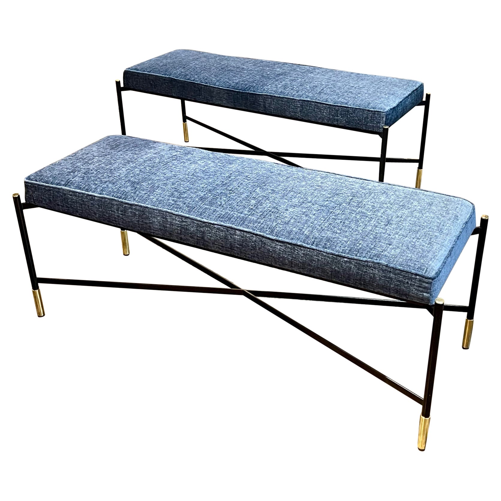 Mid-Century Modern Steel and Brass Upholstered Benches