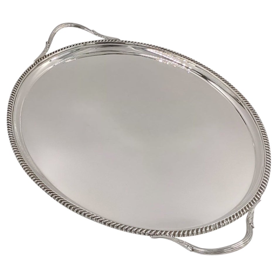 Antique Sterling Solid Silver Heavy Oval Form Tea Tray 1840 Grams For Sale
