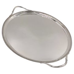 Antique Sterling Solid Silver Heavy Oval Form Tea Tray 1840 Grams