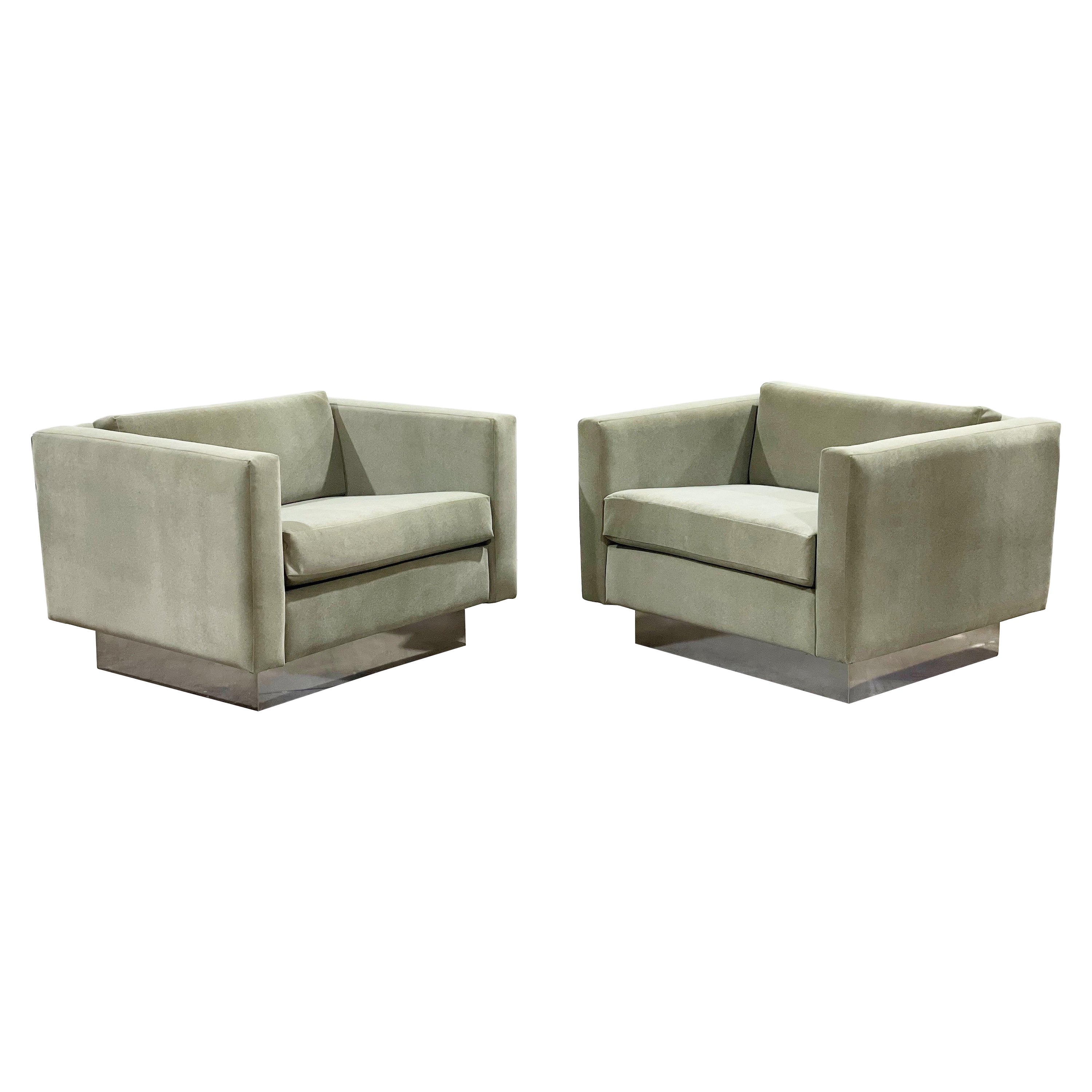 Pair Adrian Pearsall for Craft Associates Midcentury Cube Lounge Chairs