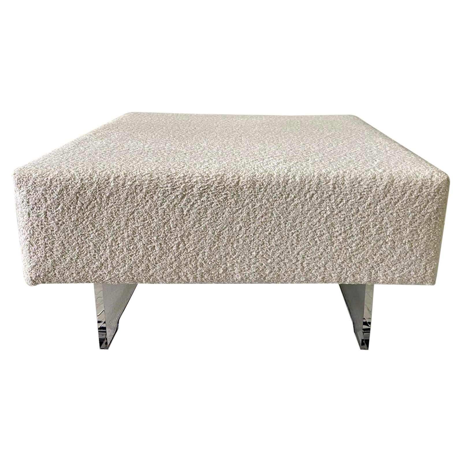 Large Boucle Clad Ottoman in the Style of Kagan, Lucite Legs For Sale