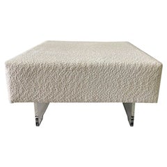 Vintage Large Boucle Clad Ottoman in the Style of Kagan, Lucite Legs