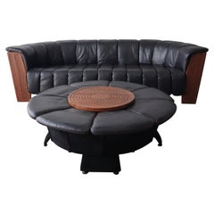 Vintage Pacific Green Black Leather Dreamtime Sofa with Ottoman Coffee Table