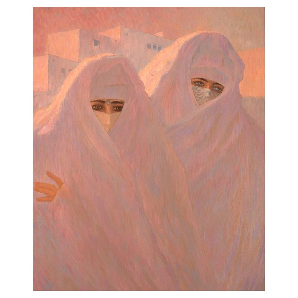 French Artist, Oil on Canvas, Two Oriental Women, 20th Century