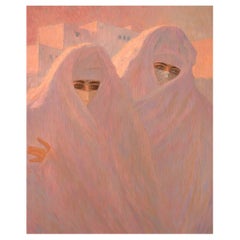 French Artist, Oil on Canvas, Two Oriental Women, 20th Century