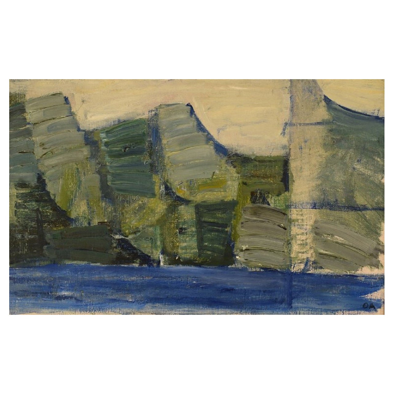 Olle Agnell, Suède, huile sur toile, paysage moderniste, années 1960