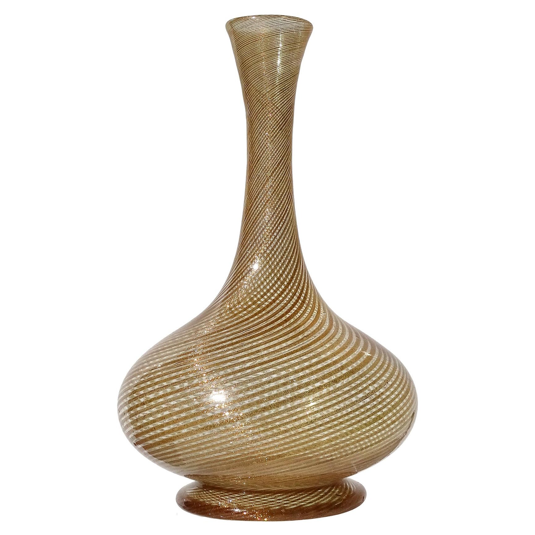 Salviati Venetian Antique Copper Aventurine Flecks Italian Art Glass Flower Vase