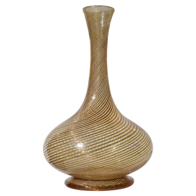 Salviati Venetian Antique Copper Aventurine Flecks Italian Art Glass Flower Vase For Sale