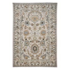 21st Century Persian Sultanabad 9x12 Ivory and Slate Blue Wool Rug