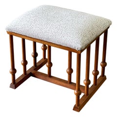 Midcentury Bohemian Modern Sculptural Footstool Bench - Walnut + Chenille Boucle