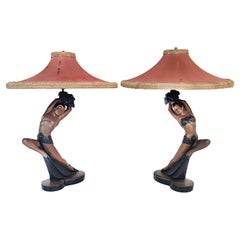 Continental Art Co. Dancers Chalkware Table Lamps, Art Deco Style, 1951