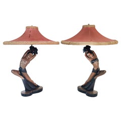 Kontinentale Kunst Co. Dance Dancers Chalkware Tischlampen, Art-Déco-Stil, 1951