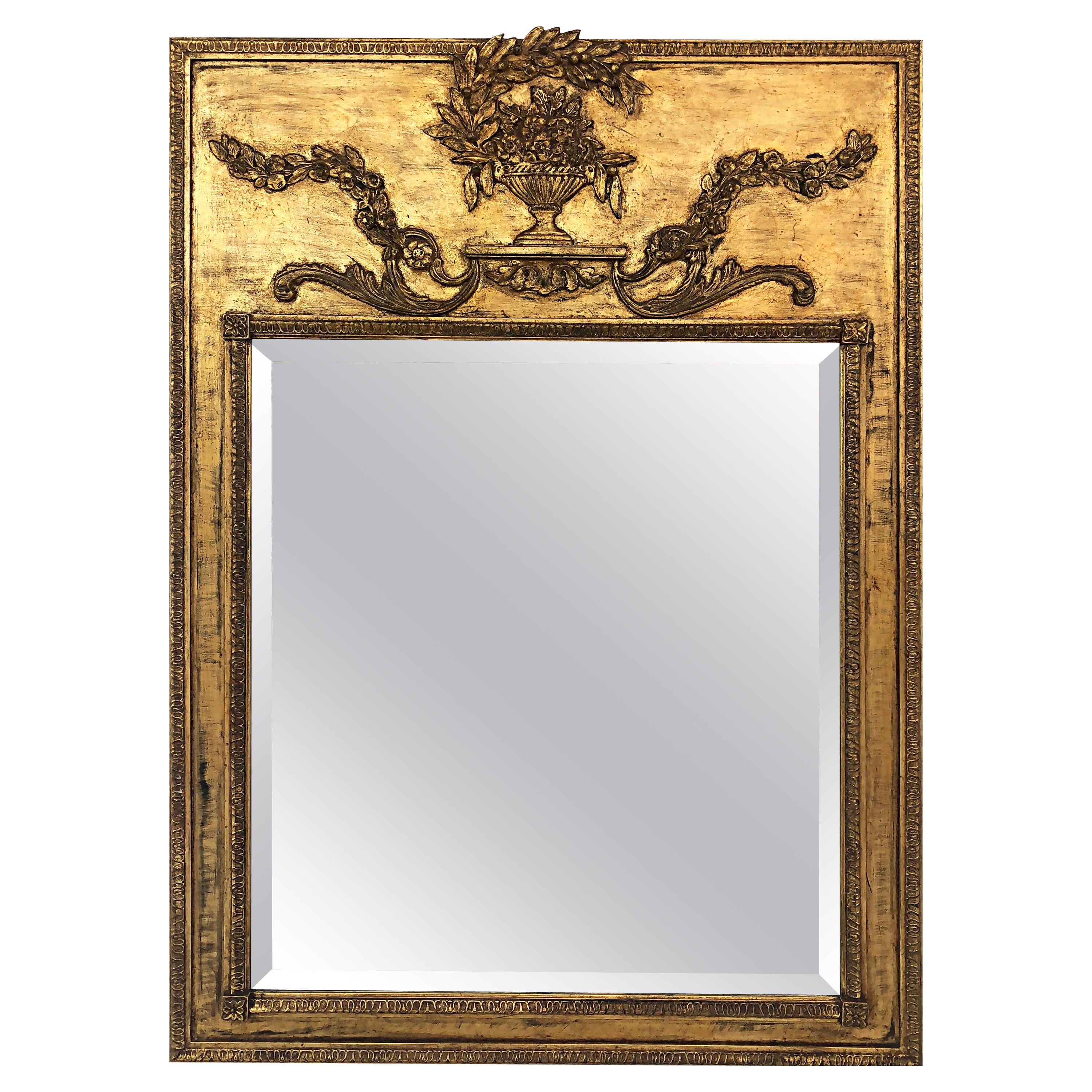 Vintage Gilt-Wood Mantel Fireplace Bevelled Mirror, French Style