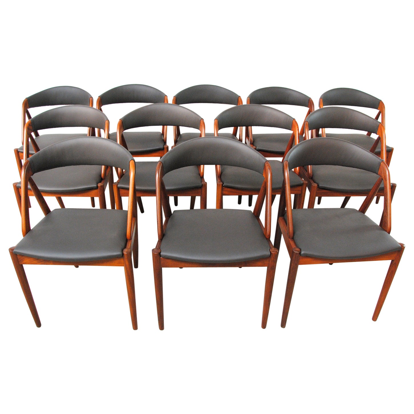 Kai Kristiansen Set of Twelve Restored Teak Dining Chairs, Custom Upholstery