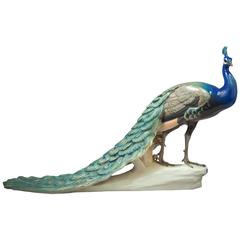 German Porcelain Peacock, Nymphenburg, circa 1920