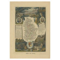 Antique Map of Jura, a Famous Wine Area in France, c. 1852
