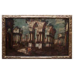 18th Century, Architectural Capriccio Painting Oil on Canvas by Vetturali